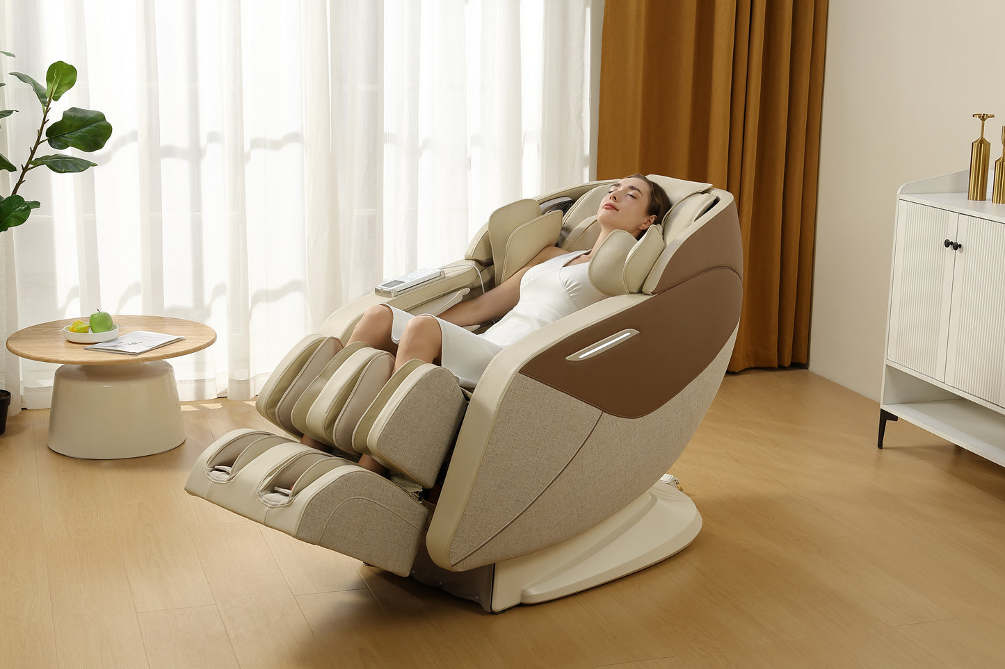 Kido Ultimate Nobiluxe Massage Chair Series eye level angle with model